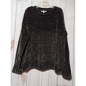 Seven7 Women Olive Green Chenille Knit Sweater Crew Neck Soft Pullover Size M